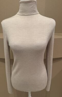JENNI KAYNE Merino Wool Oatmeal Turtle Neck Sweater Size S